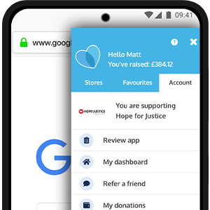 The account sidebar in the Give as you Live App